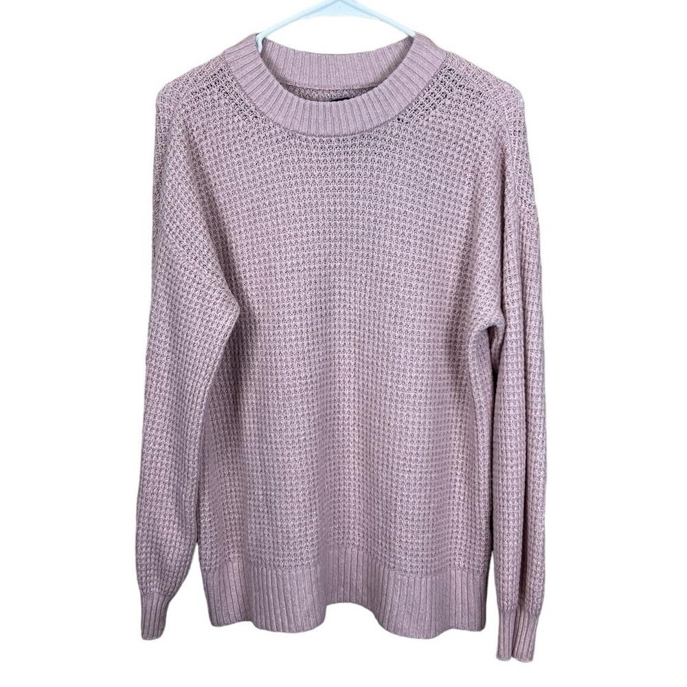 American Eagle Women's Waffle Knit Crew-Neck Sweater  Pink Size Small‎